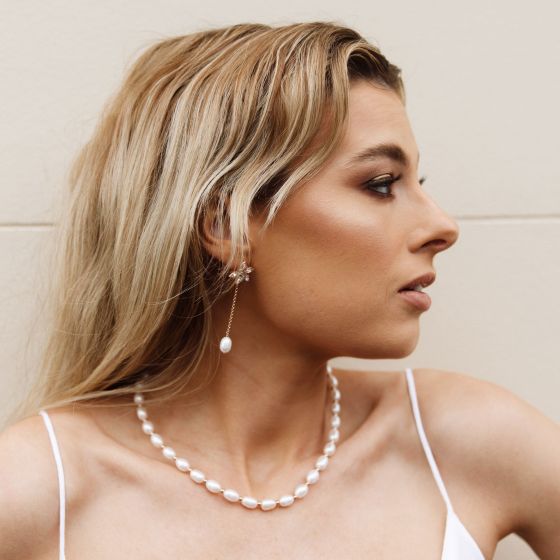 Cadence Freshwater Pearl Necklace Rhodium Plated