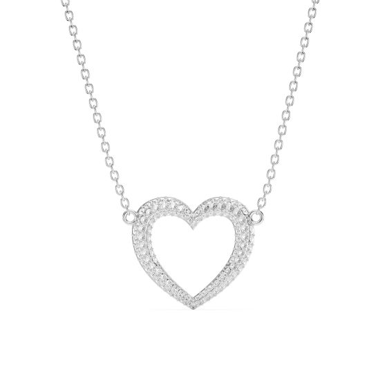 Open Heart Statement Pave Necklace Clear Crystals Swarovski Heart