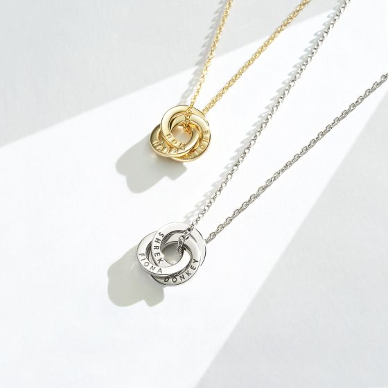Personalised Mini Interlocking Triple Family Circles Necklace in Sterling Silver