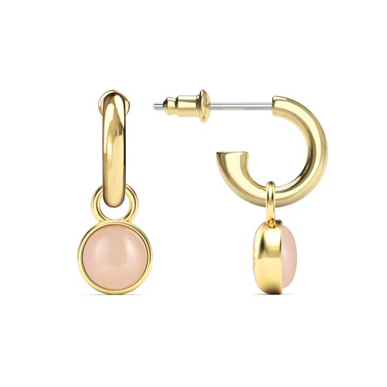 Round Cabochon Rose Quartz Drop Earrings Gold Plated