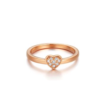 Minimalist Heart Stud Ring with Clear Swarovski Crystals Rose Gold Plated