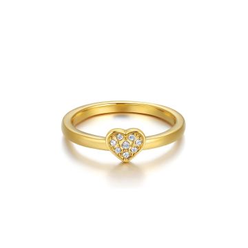 Minimalist Heart Stud Ring with Clear Swarovski Crystals Gold Plated