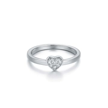 Minimalist Heart Stud Ring with Clear Swarovski Crystals Rhodium Plated