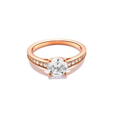 Attract Round CZ Solitaire Ring with Clear Swarovski Crystals Rose Gold Plated