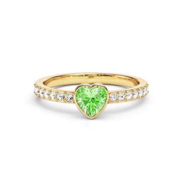 Solitaire Petite Heart Ring with Peridot Crystals Gold Plated