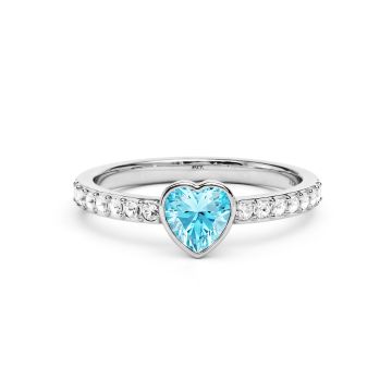 Solitaire Petite Heart Ring with Aquamarine Crystals Rhodium Plated