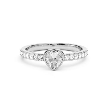 Solitaire Petite Heart Ring with Clear Crystals Rhodium Plated