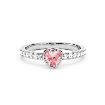 Solitaire Petite Heart Ring with Light Rose Crystals Rhodium Plated