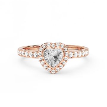 Halo Heart Statement Ring with Clear Crystals Rose Gold Plated