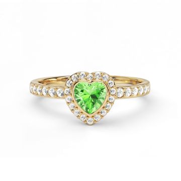 Halo Heart Statement Ring with Peridot Crystals Gold Plated