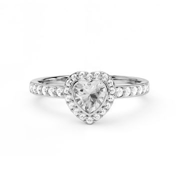 Halo Heart Statement Ring with Clear Crystals Rhodium Plated