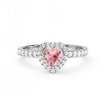 Halo Heart Statement Ring with Light Rose Crystals Rhodium Plated