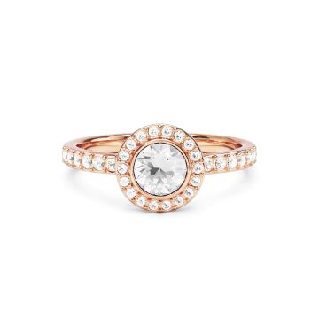 Halo Angelic Round Statement Ring with Clear Crystals Rose Gold Plated