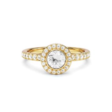 Halo Angelic Round Statement Ring with Clear Crystals Gold Plated