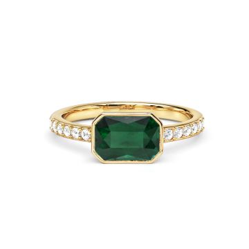 Solitaire Petite Octagon Ring with Emerald Crystals Gold Plated