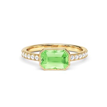 Solitaire Petite Octagon Ring with Peridot Crystals Gold Plated