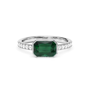 Solitaire Petite Octagon Ring with Emerald Crystals Rhodium Plated