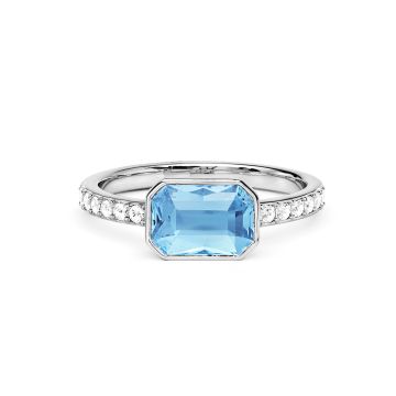Solitaire Petite Octagon Ring with Light Sapphire Crystals Rhodium Plated