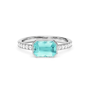 Solitaire Petite Octagon Ring with Light Turquoise Crystals Rhodium Plated