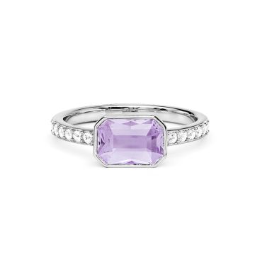 Solitaire Petite Octagon Ring with Violet Crystals Rhodium Plated