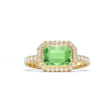 Halo Octagon Statement Ring with Peridot Crystals Gold Plated