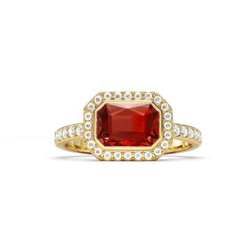 Halo Octagon Statement Ring with Scarlet Crystals Gold Plated