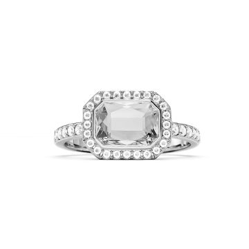 Halo Octagon Statement Ring with Clear Crystals Rhodium Plated