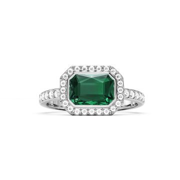 Halo Octagon Statement Ring with Emerald Crystals Rhodium Plated