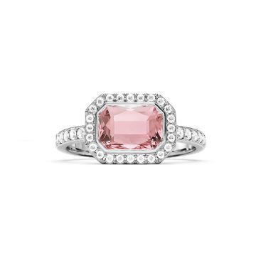 Halo Octagon Statement Ring with Light Rose Crystals Rhodium Plated