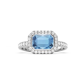 Halo Octagon Statement Ring with Light Sapphire Crystals Rhodium Plated