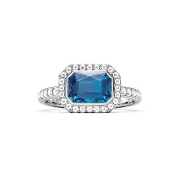 Halo Octagon Statement Ring with Sapphire Crystals Rhodium Plated