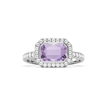 Halo Octagon Statement Ring with Violet Crystals Rhodium Plated
