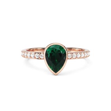 Solitaire Petite Teardrop Ring with Emerald Crystals Rose Gold Plated