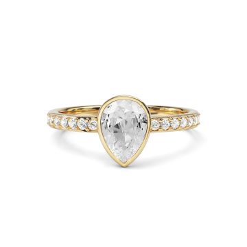 Solitaire Petite Teardrop Ring with Clear Crystals Gold Plated