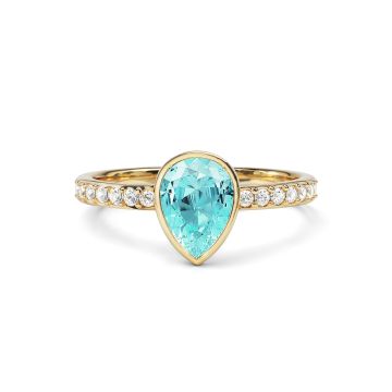Solitaire Petite Teardrop Ring with Light Turquoise Crystals Gold Plated