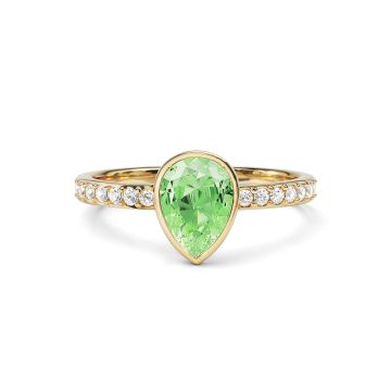 Solitaire Petite Teardrop Ring with Peridot Crystals Gold Plated