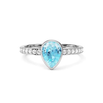 Solitaire Petite Teardrop Ring with Aquamarine Crystals Rhodium Plated