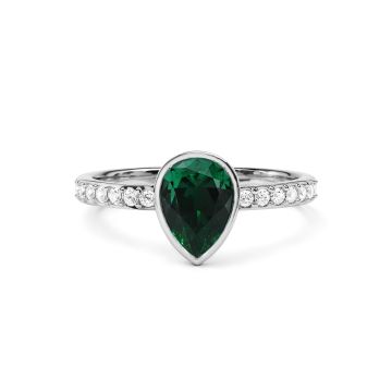 Solitaire Petite Teardrop Ring with Emerald Crystals Rhodium Plated