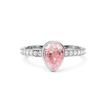 Solitaire Petite Teardrop Ring with Light Rose Crystals Rhodium Plated