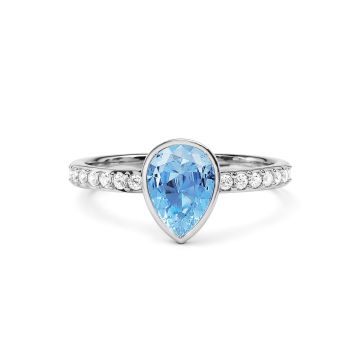 Solitaire Petite Teardrop Ring with Light Sapphire Crystals Rhodium Plated