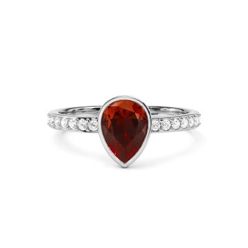 Solitaire Petite Teardrop Ring with Ruby Crystals Rhodium Plated