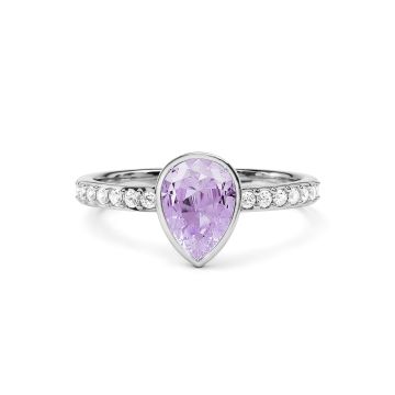 Solitaire Petite Teardrop Ring with Violet Crystals Rhodium Plated
