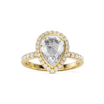 Halo Teardrop Statement Ring with Clear Crystals Gold Plated