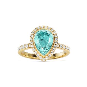 Halo Teardrop Statement Ring with Light Turquoise Crystals Gold Plated
