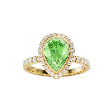 Halo Teardrop Statement Ring with Peridot Crystals Gold Plated