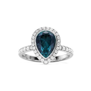 Halo Teardrop Statement Ring with Montana Crystals Rhodium Plated