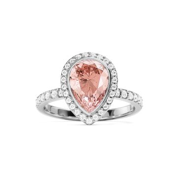 Halo Teardrop Statement Ring with Vintage Rose Crystals Rhodium Plated