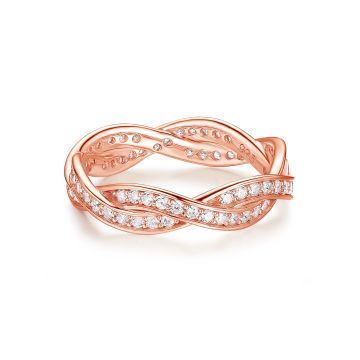 Love Eternal Braided Pave Zirconia Stackable Ring Sterling Silver Rose Gold Plated