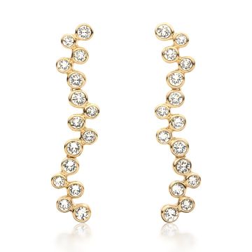 Fidelity Drop Earrings with Blue Clear Swarovski Crystals Dangle Wedding Gold Plated
