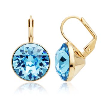 MYJS Bella Earrings with 13mm Aquamarine Swarovski Crystals Gold Plated